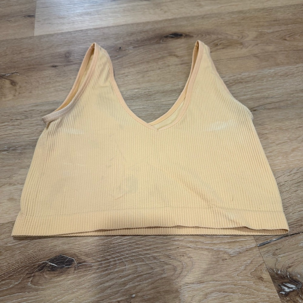 Colsie Womens Ribbed V-Neck Lounge Tank Top Peach Yellow Size M Seamless Crop